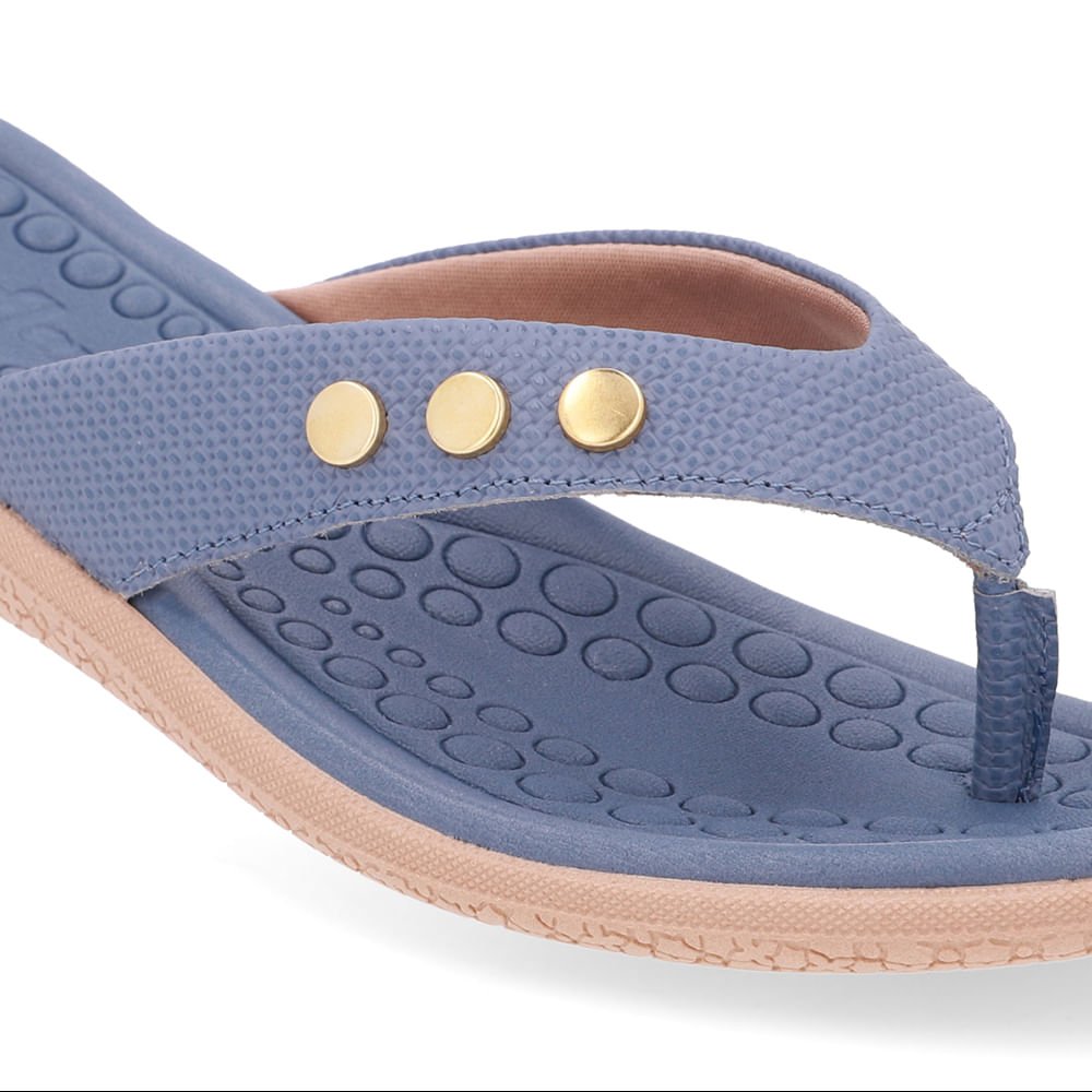 Chinelo Rasteiro Couro Azul Azul 4