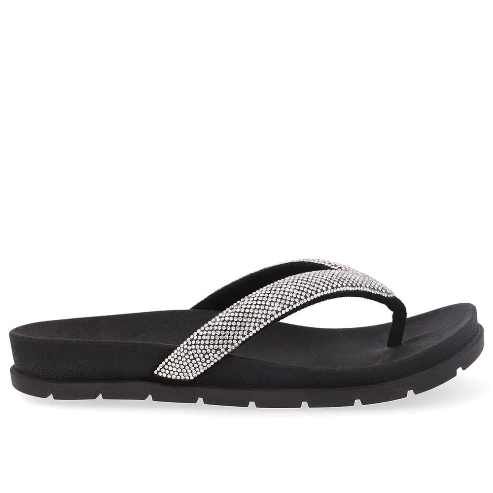 Chinelo Rasteiro Tecido Preto Brilho