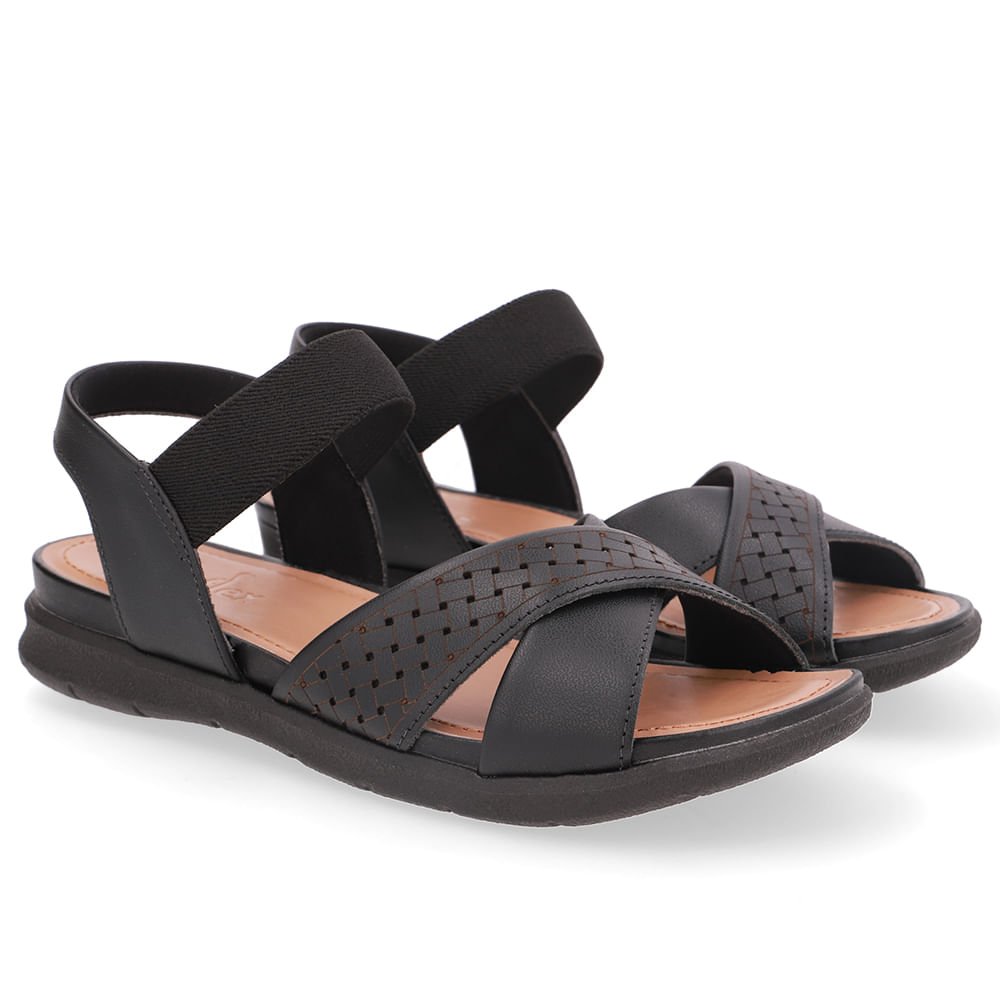 Sandália Plataforma Couro Preta Elástico Preto 2