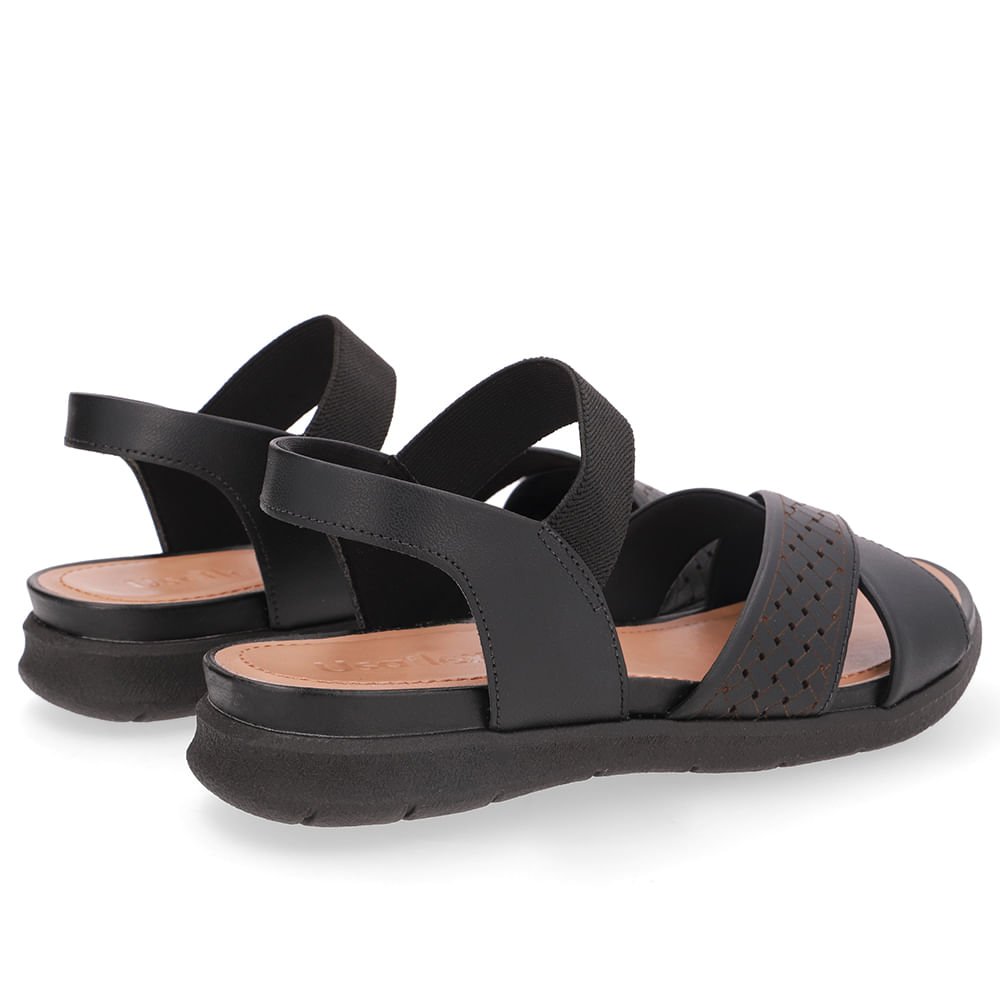Sandália Plataforma Couro Preta Elástico Preto 3