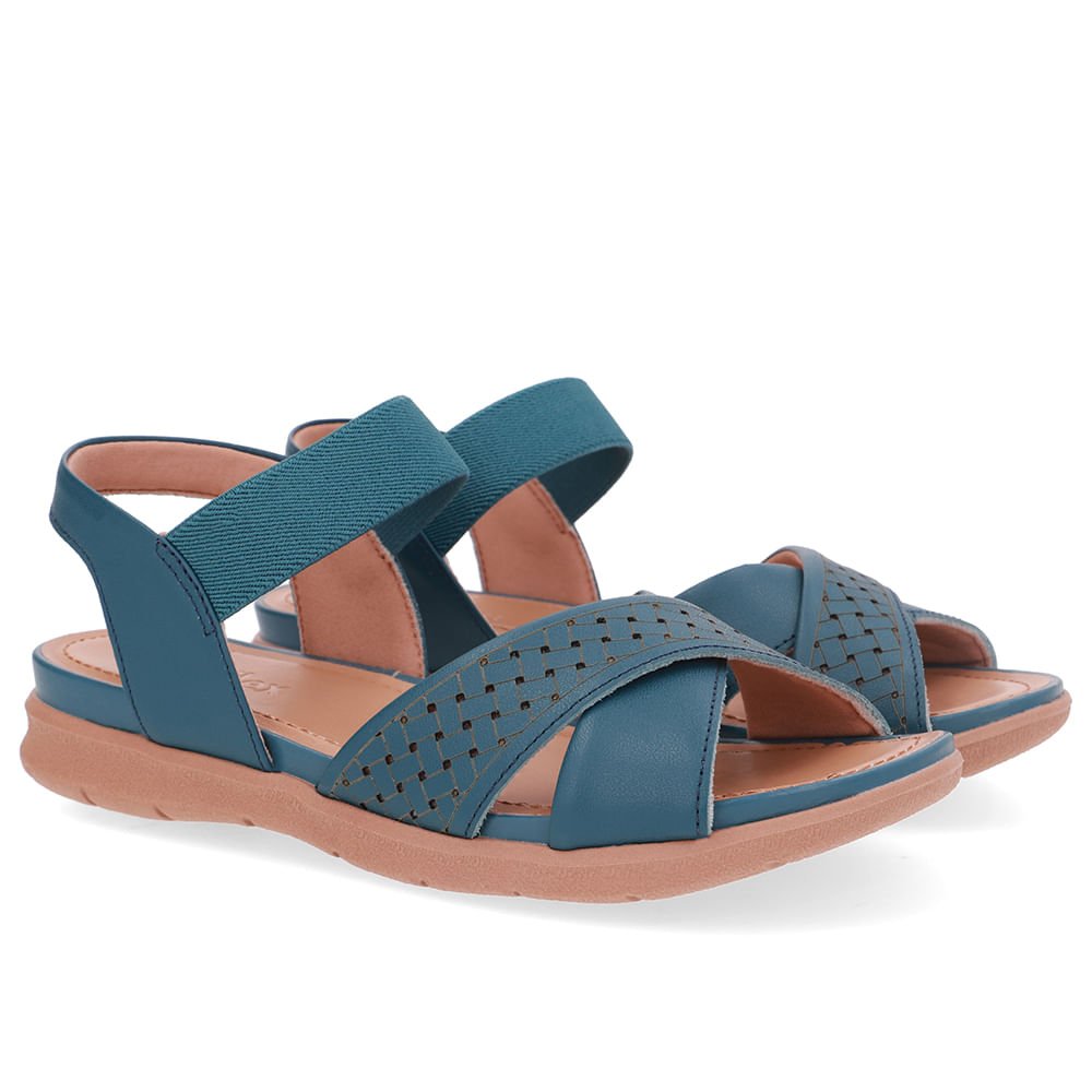 Sandália Plataforma Couro Azul Elástico Azul 2
