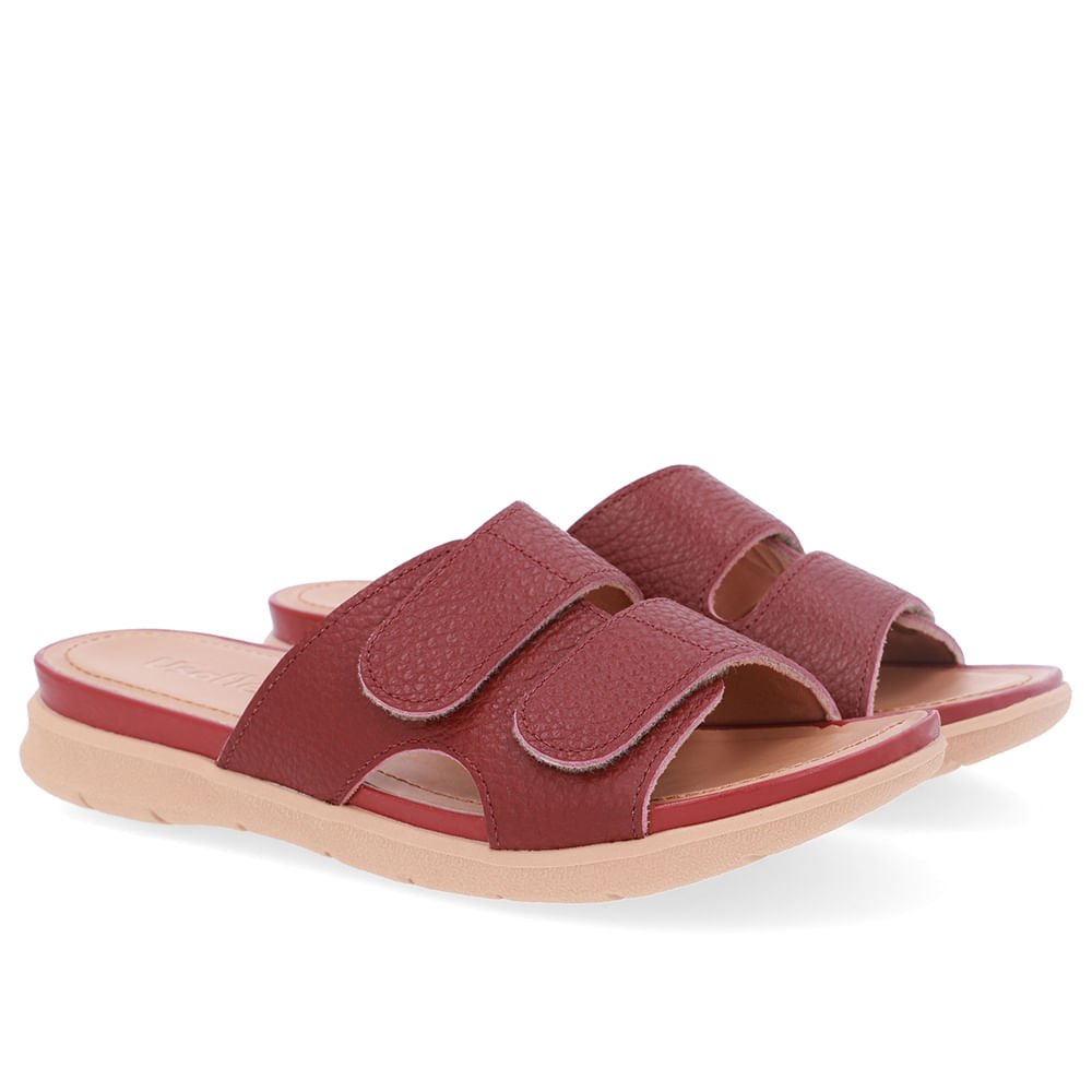 Slide Vermelho Plataforma Couro Fecho-Flex Bordô 2