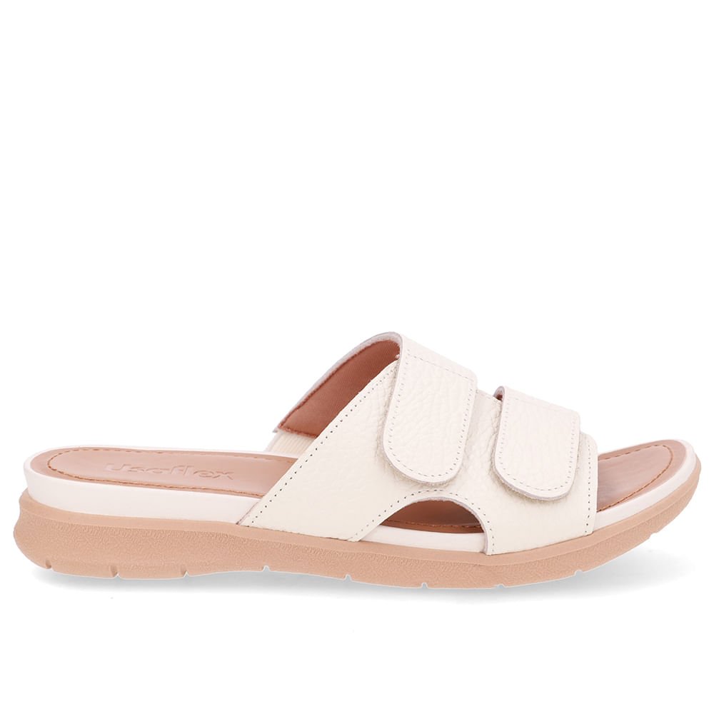 Slide Branco Marfim Plataforma Couro Fecho-Flex