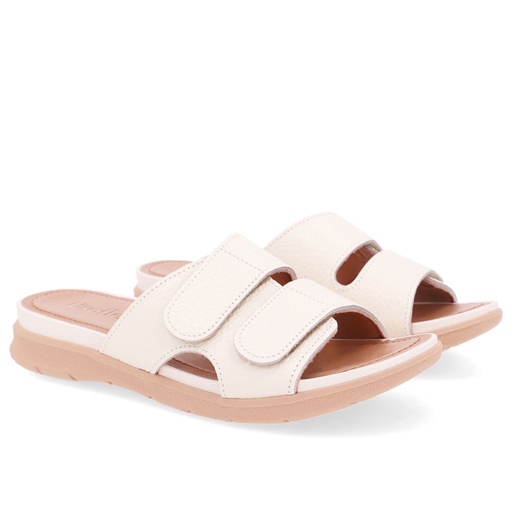 Slide Branco Marfim Plataforma Couro Fecho-Flex Branco 2