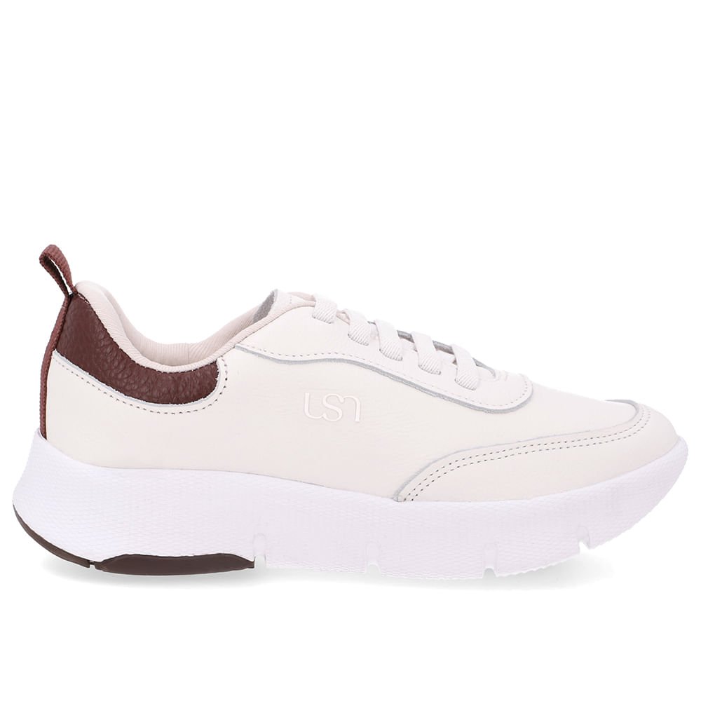 Tênis Couro Branco Detalhe Marrom
