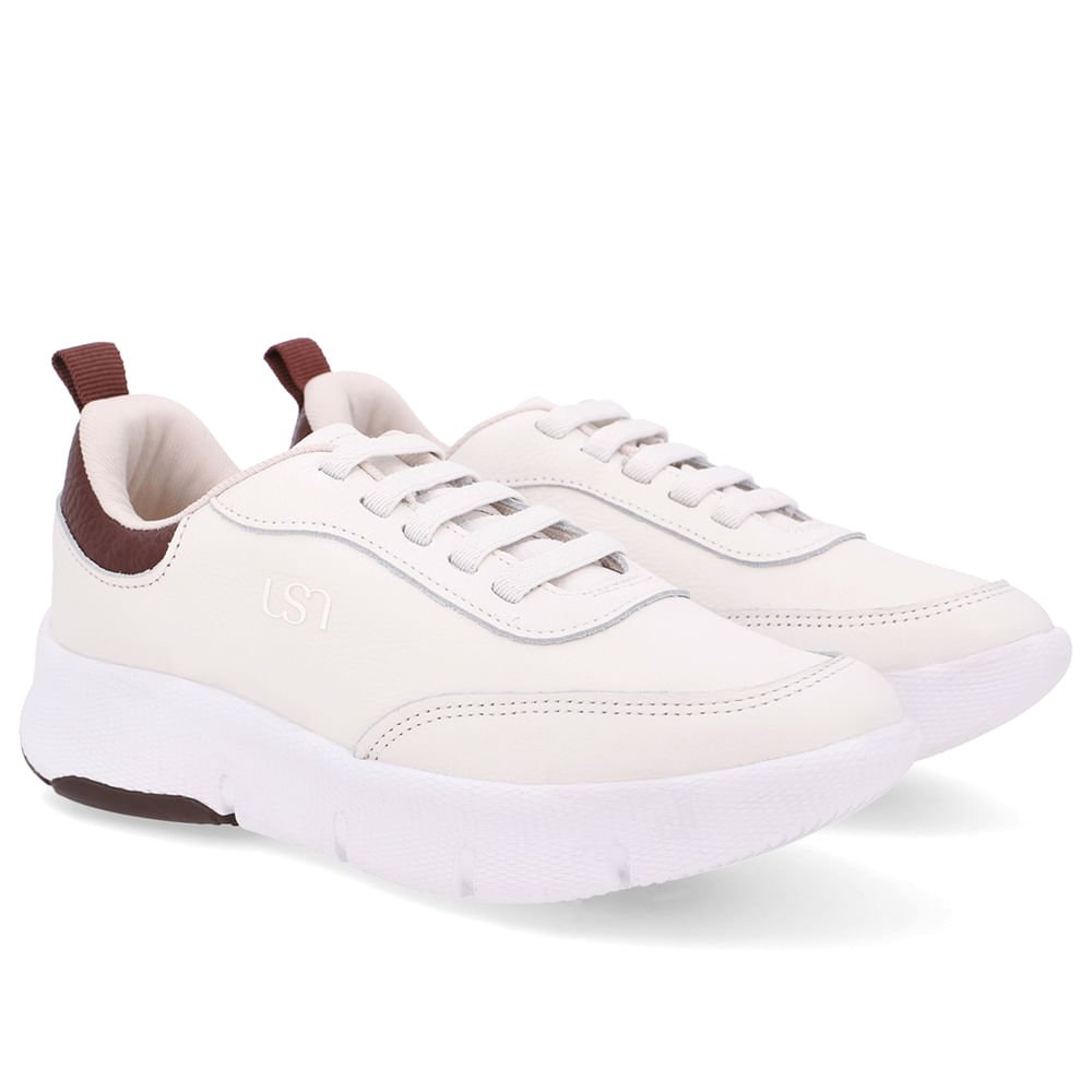 Tênis Couro Branco Detalhe Marrom Branco 2