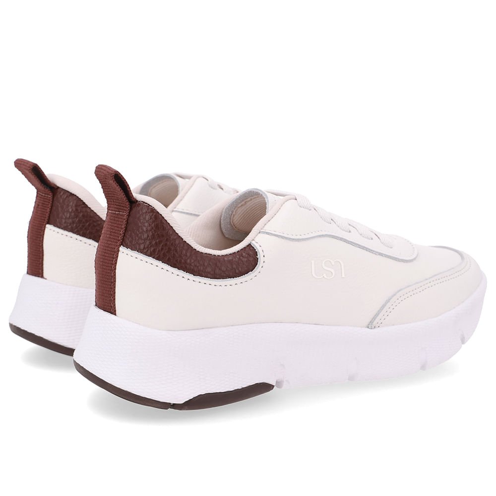 Tênis Couro Branco Detalhe Marrom Branco 3