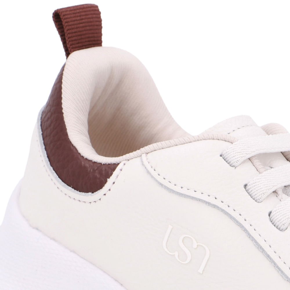 Tênis Couro Branco Detalhe Marrom Branco 4