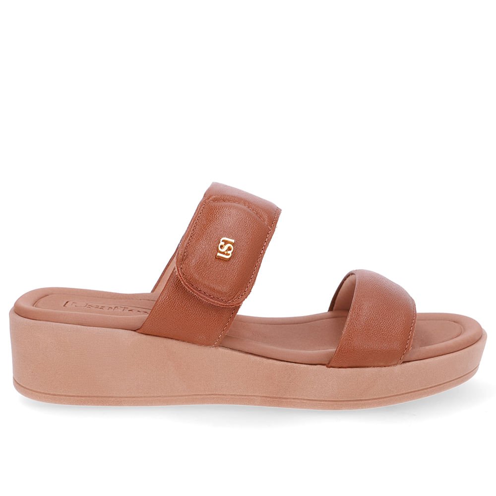 Tamanco Plataforma Couro Marrom Fecho-Flex