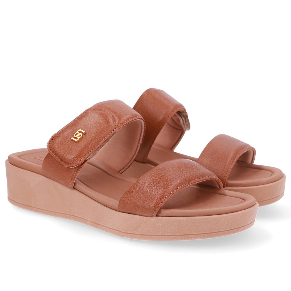 Tamanco Plataforma Couro Marrom Fecho-Flex Marrom 2