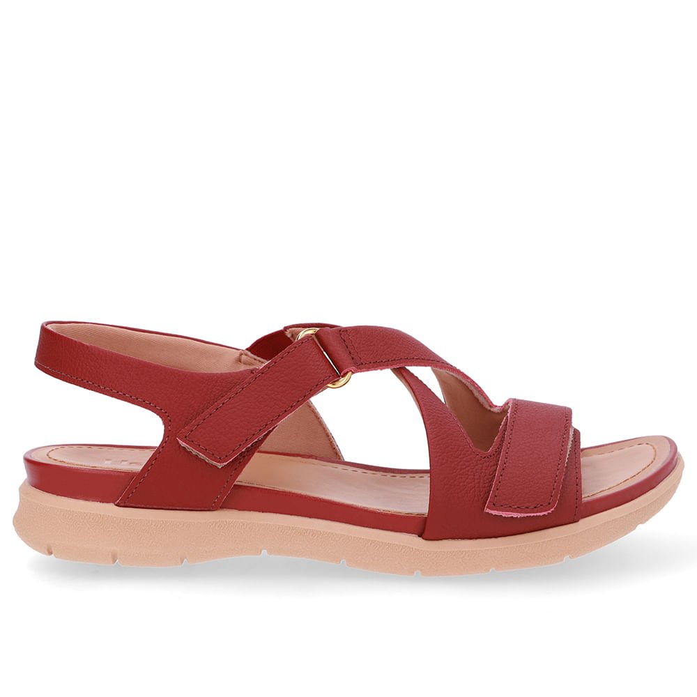 Sandália Plataforma Couro Vermelha Fecho-Flex