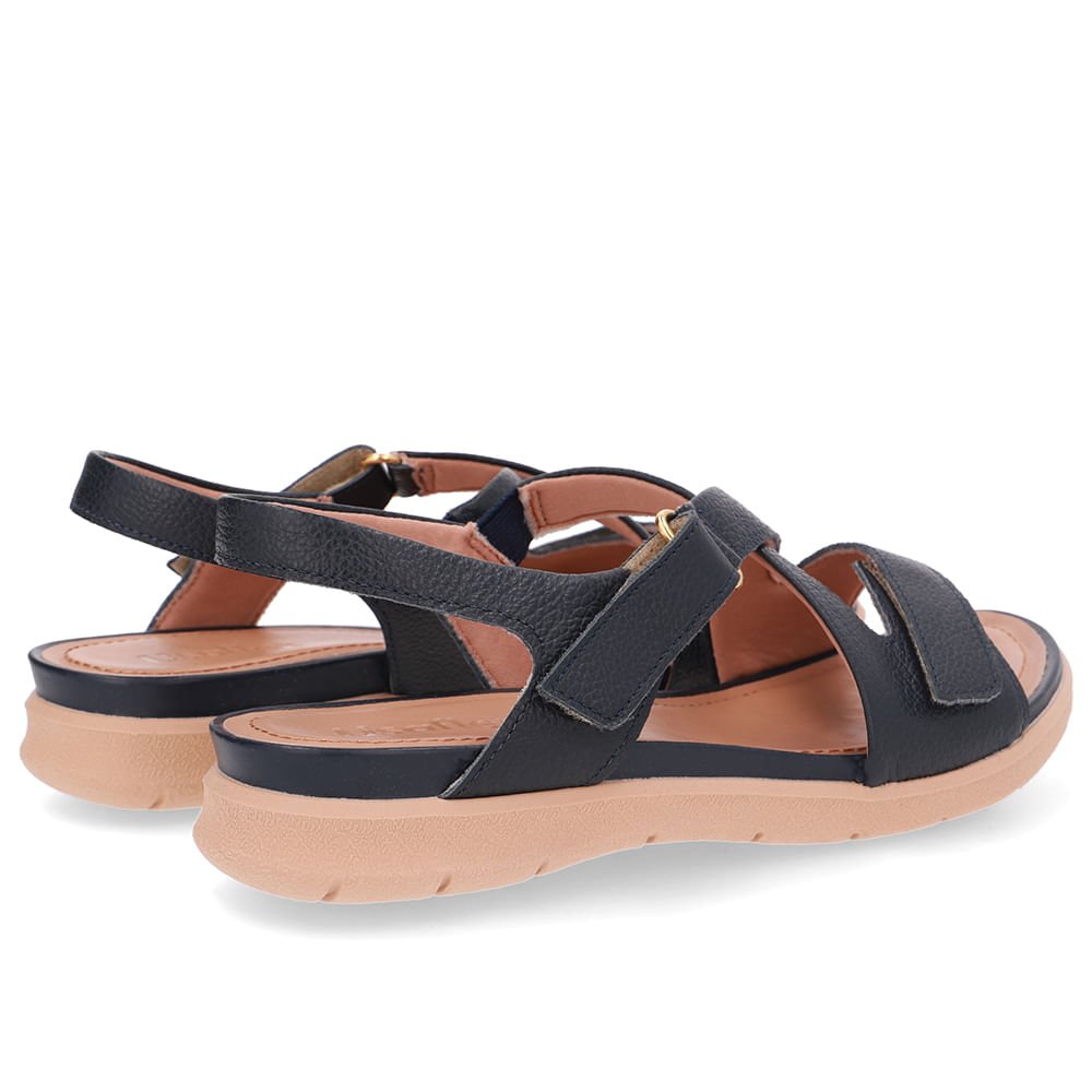 Sandália Plataforma Couro Azul Fecho-Flex Azul Marinho 3