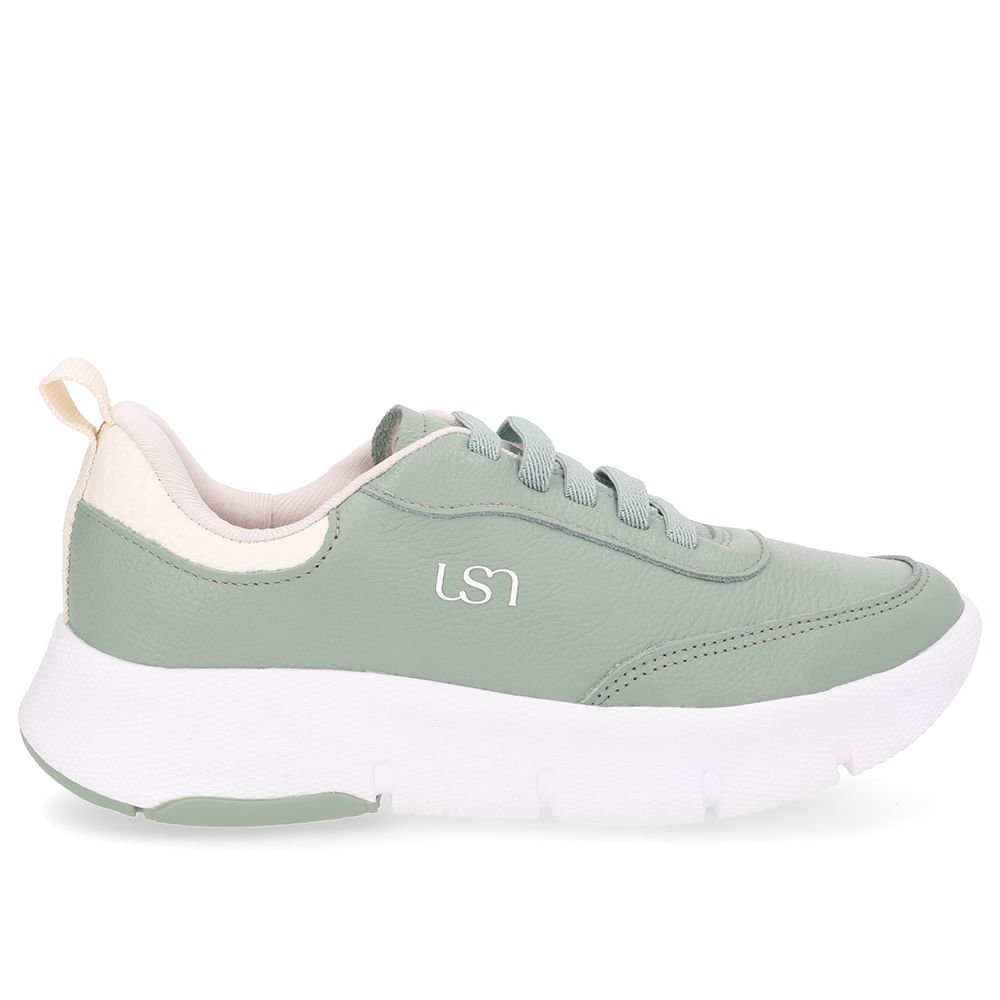 Tênis Couro Verde Detalhe Branco