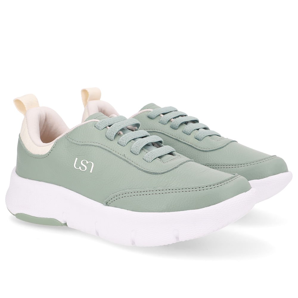 Tênis Couro Verde Detalhe Branco Verde 2