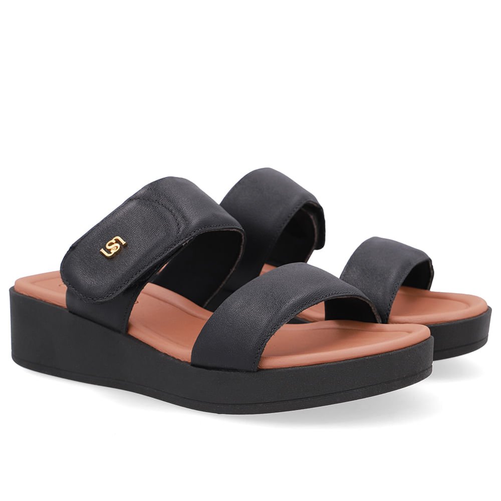 Tamanco Plataforma Couro Preto Fecho-Flex Preto 2