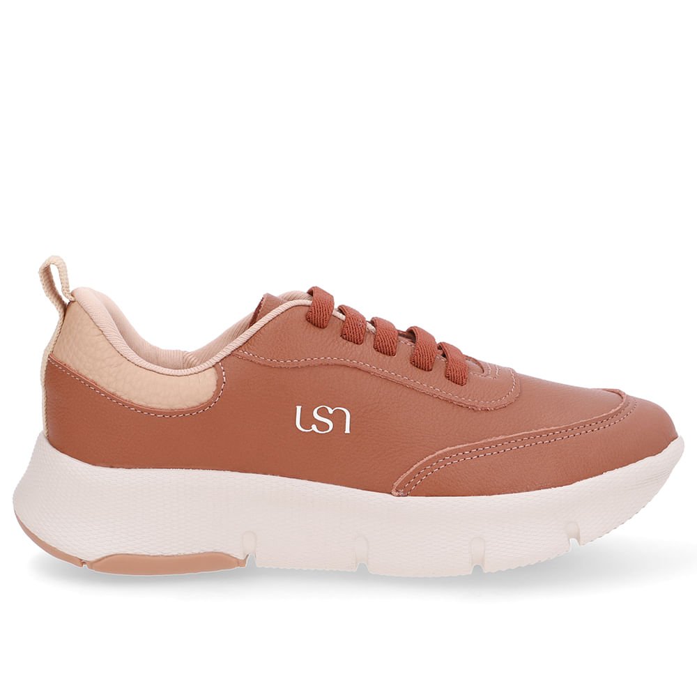 Tênis Couro Marrom Detalhe Marrom Claro