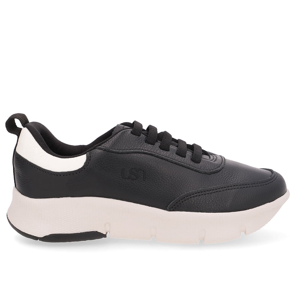 Tênis Couro Preto Detalhe Branco