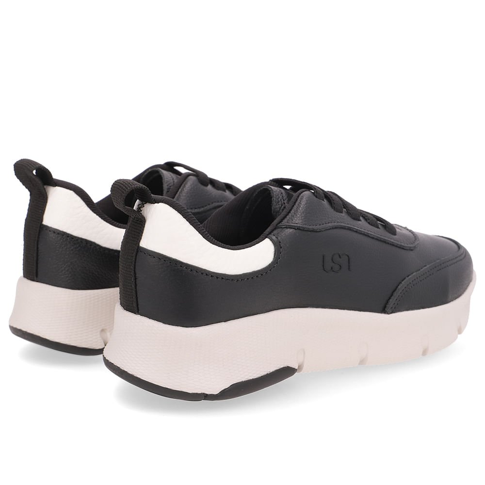 Tênis Couro Preto Detalhe Branco Preto 3