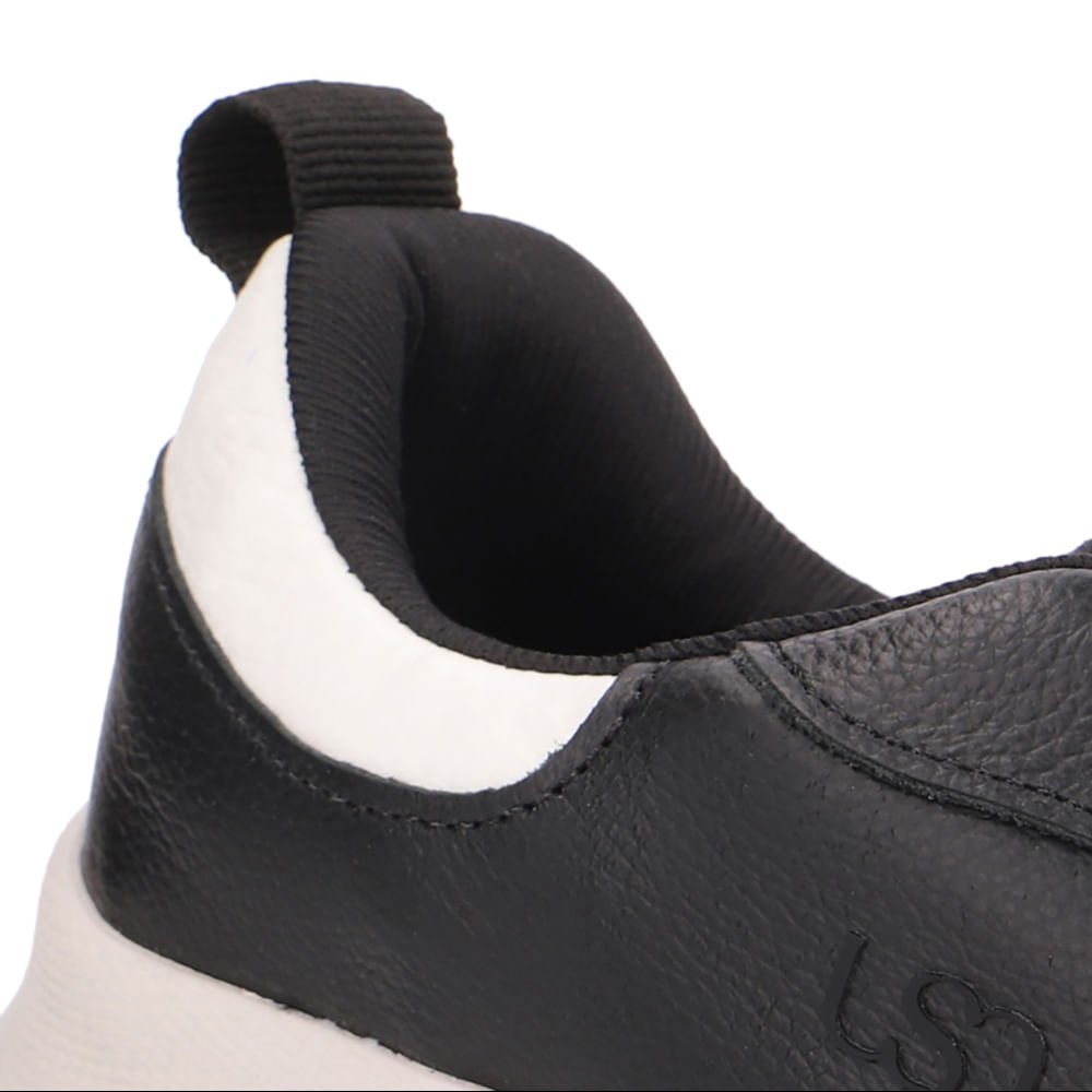 Tênis Couro Preto Detalhe Branco Preto 4