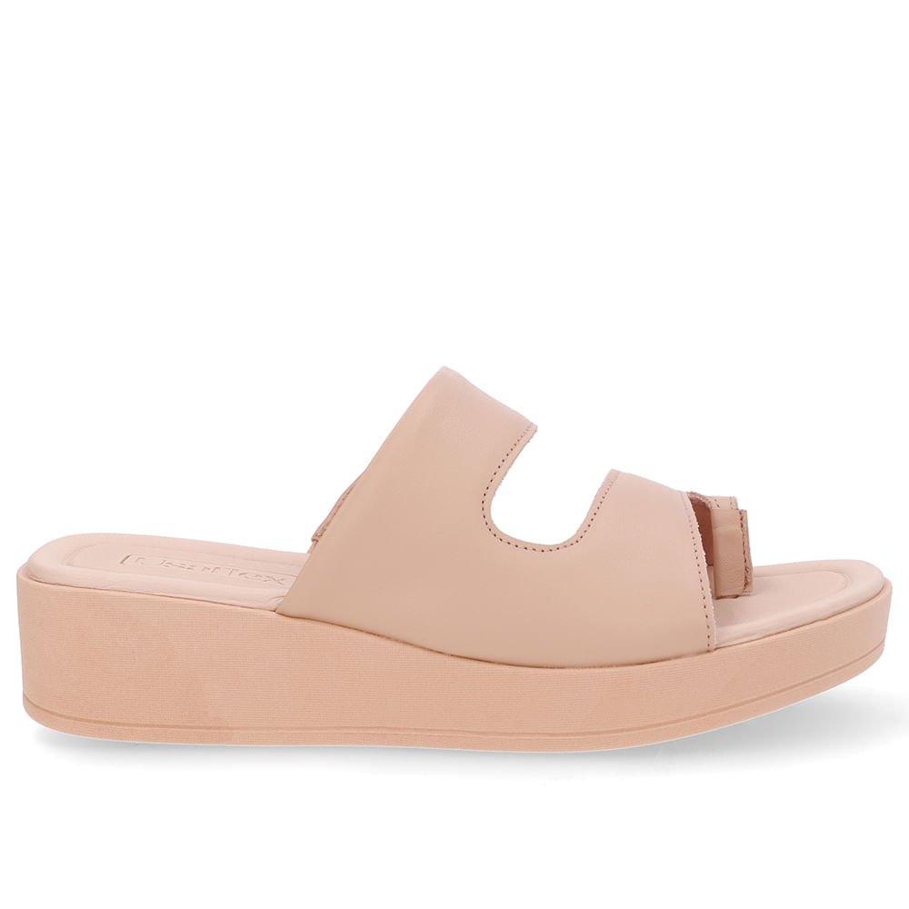 Tamanco Plataforma Couro Bege Dedo