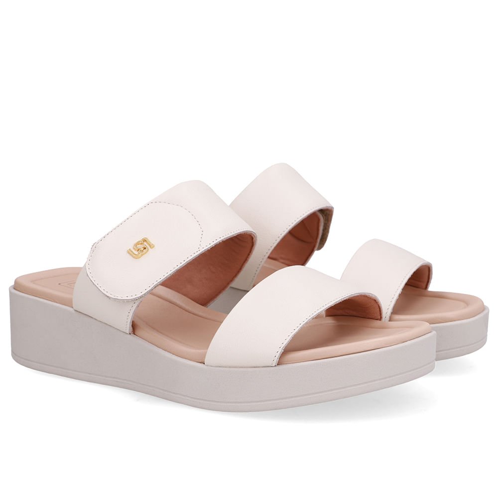 Tamanco Plataforma Couro Branco Marfim Fecho-Flex Branco 2