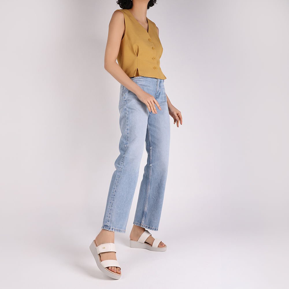 Tamanco Plataforma Couro Branco Marfim Fecho-Flex Branco 4