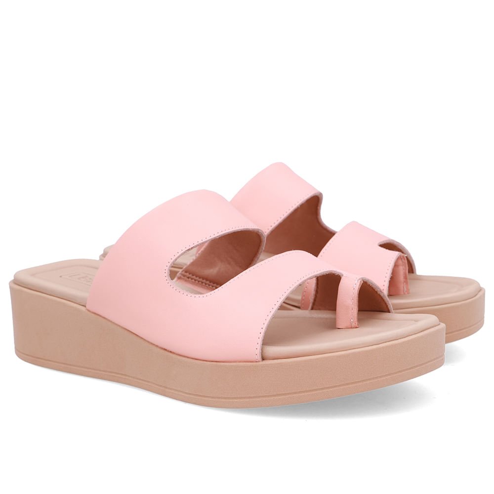 Tamanco Plataforma Couro Laranja Claro Dedo Rosa 2