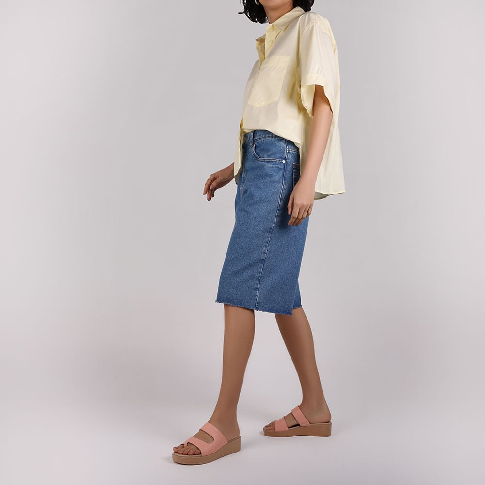 Tamanco Plataforma Couro Laranja Claro Dedo Rosa 4