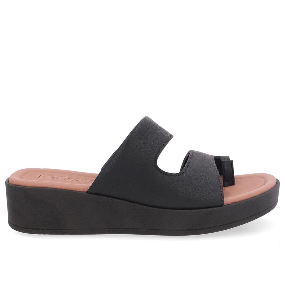 Tamanco Plataforma Couro Preto Dedo