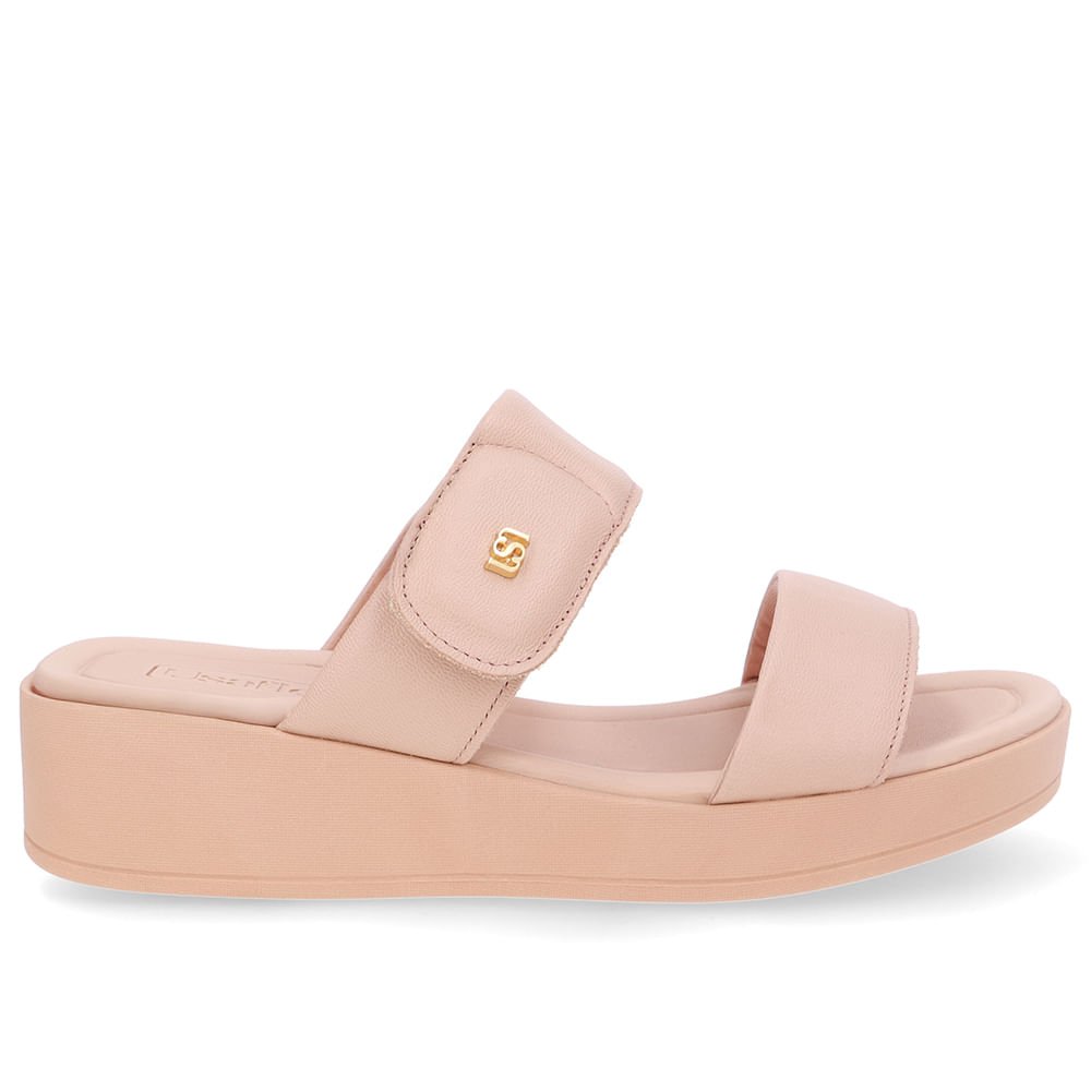 Tamanco Plataforma Couro Bege Fecho-Flex