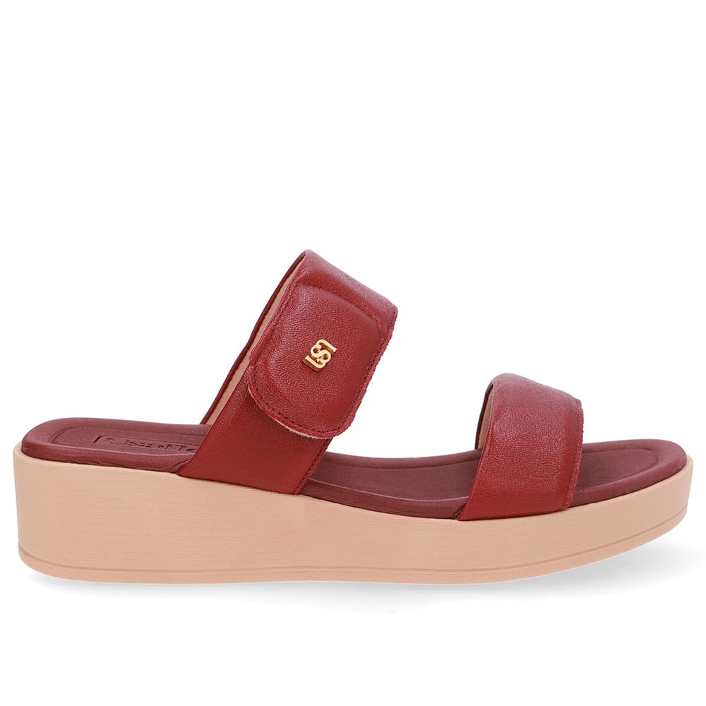 Tamanco Plataforma Couro Vermelho Fecho-Flex