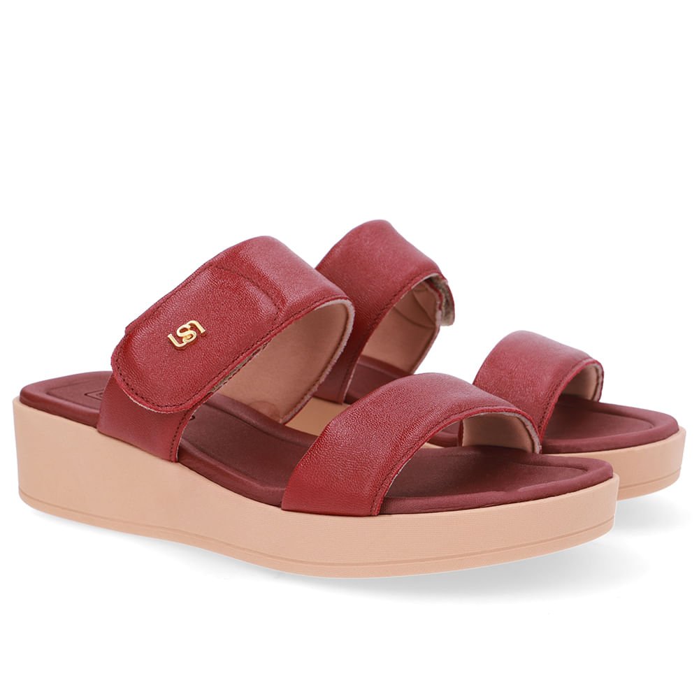 Tamanco Plataforma Couro Vermelho Fecho-Flex Vermelho 2