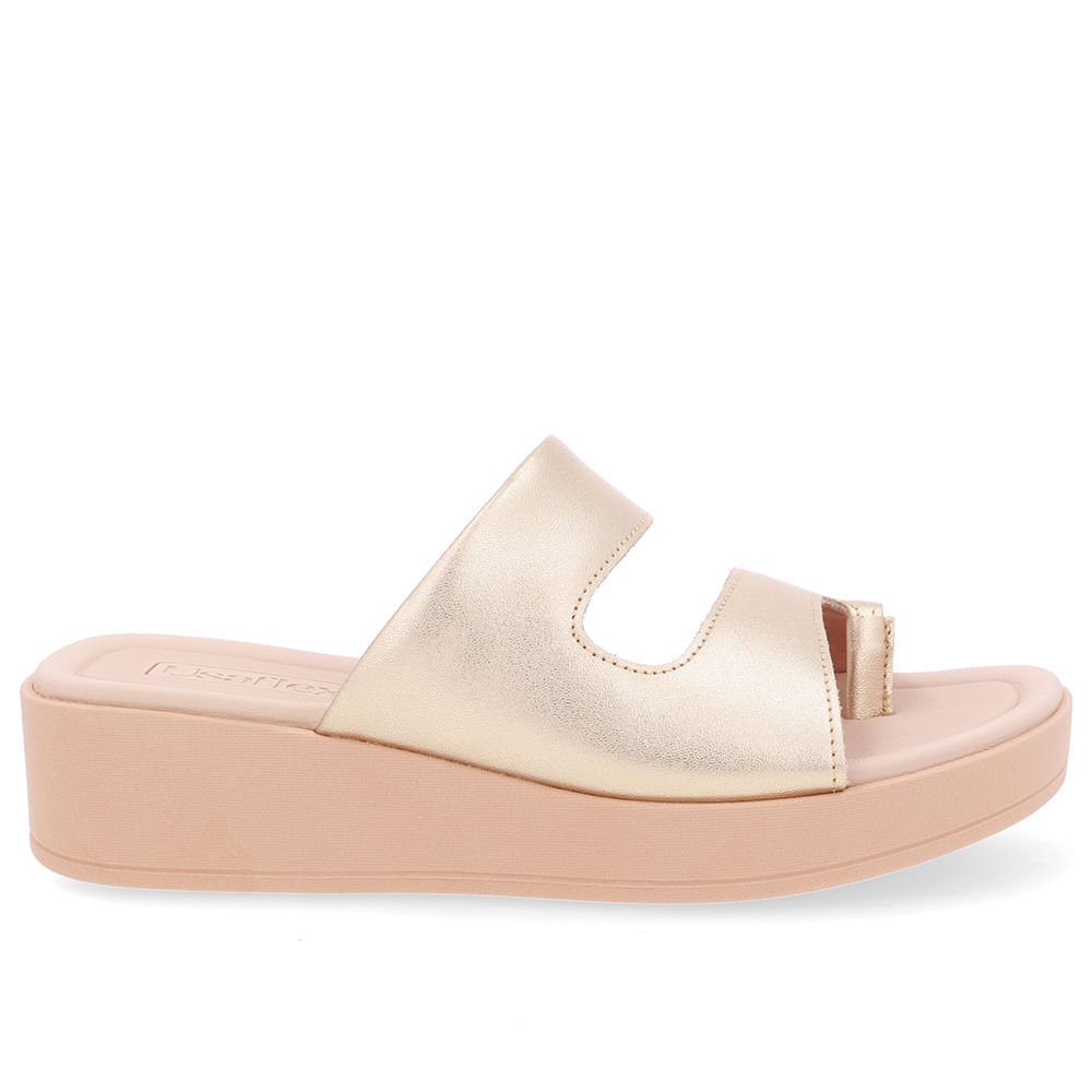 Tamanco Plataforma Couro Dourado Dedo