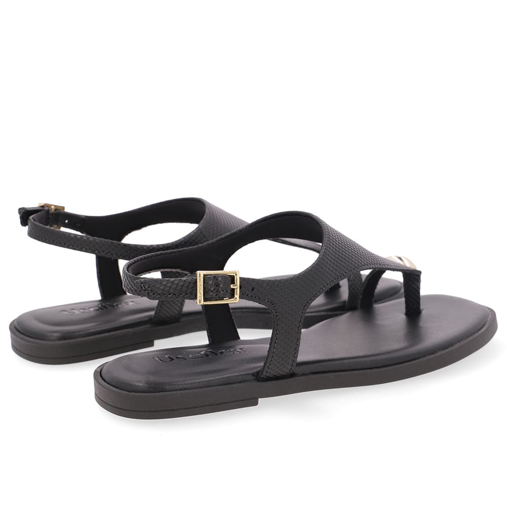 Sandália Rasteira Couro Preta Textura Preto 3