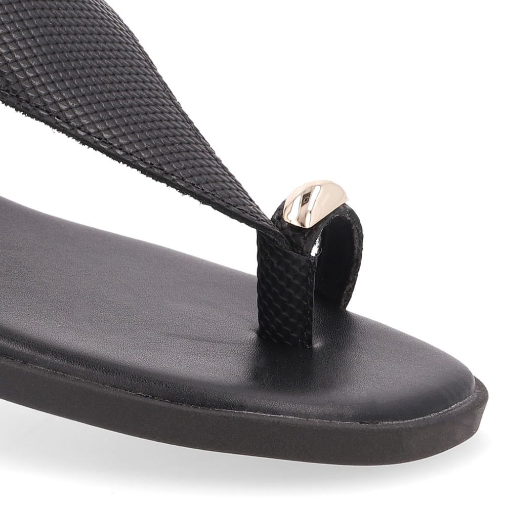 Sandália Rasteira Couro Preta Textura Preto 4