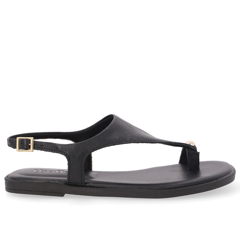 Sandália Rasteira Couro Preta