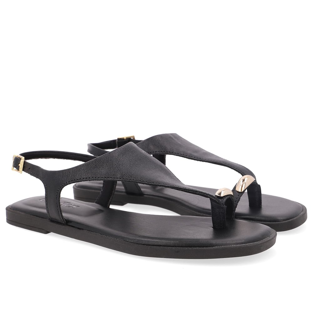 Sandália Rasteira Couro Preta Preto 2