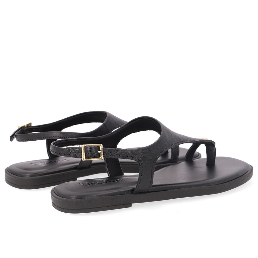 Sandália Rasteira Couro Preta Preto 3