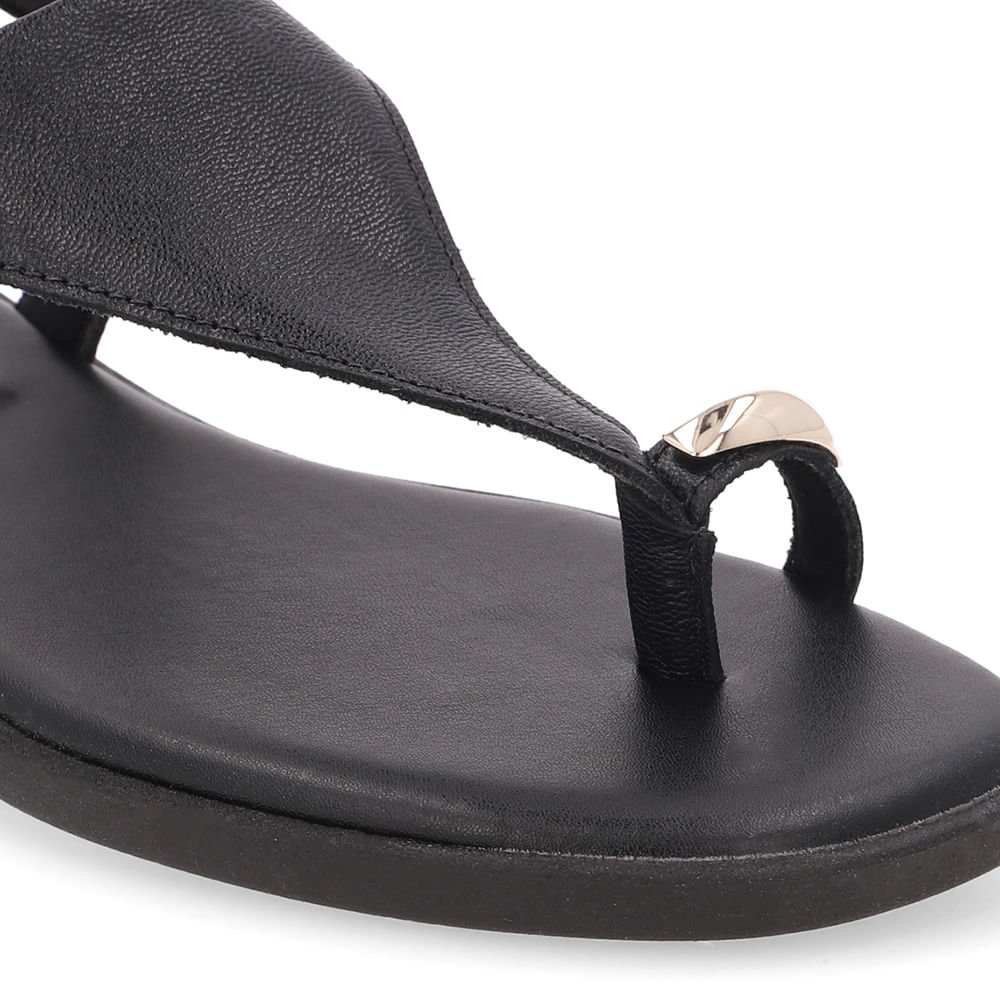 Sandália Rasteira Couro Preta Preto 4