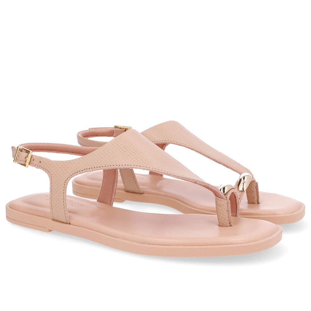 Sandália Rasteira Couro Bege Textura Bege 2