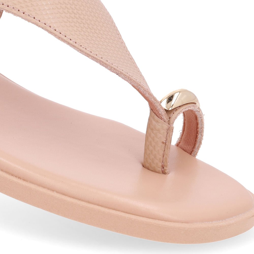 Sandália Rasteira Couro Bege Textura Bege 4