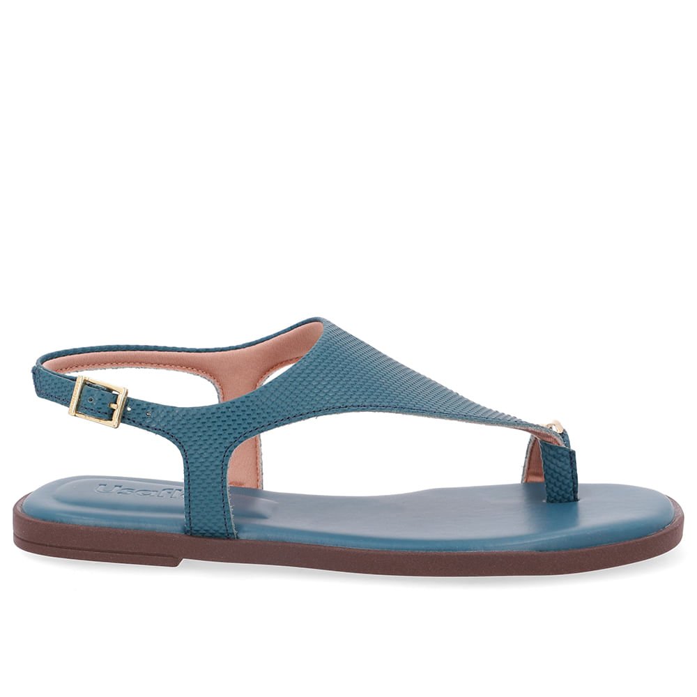 Sandália Rasteira Couro Azul Textura