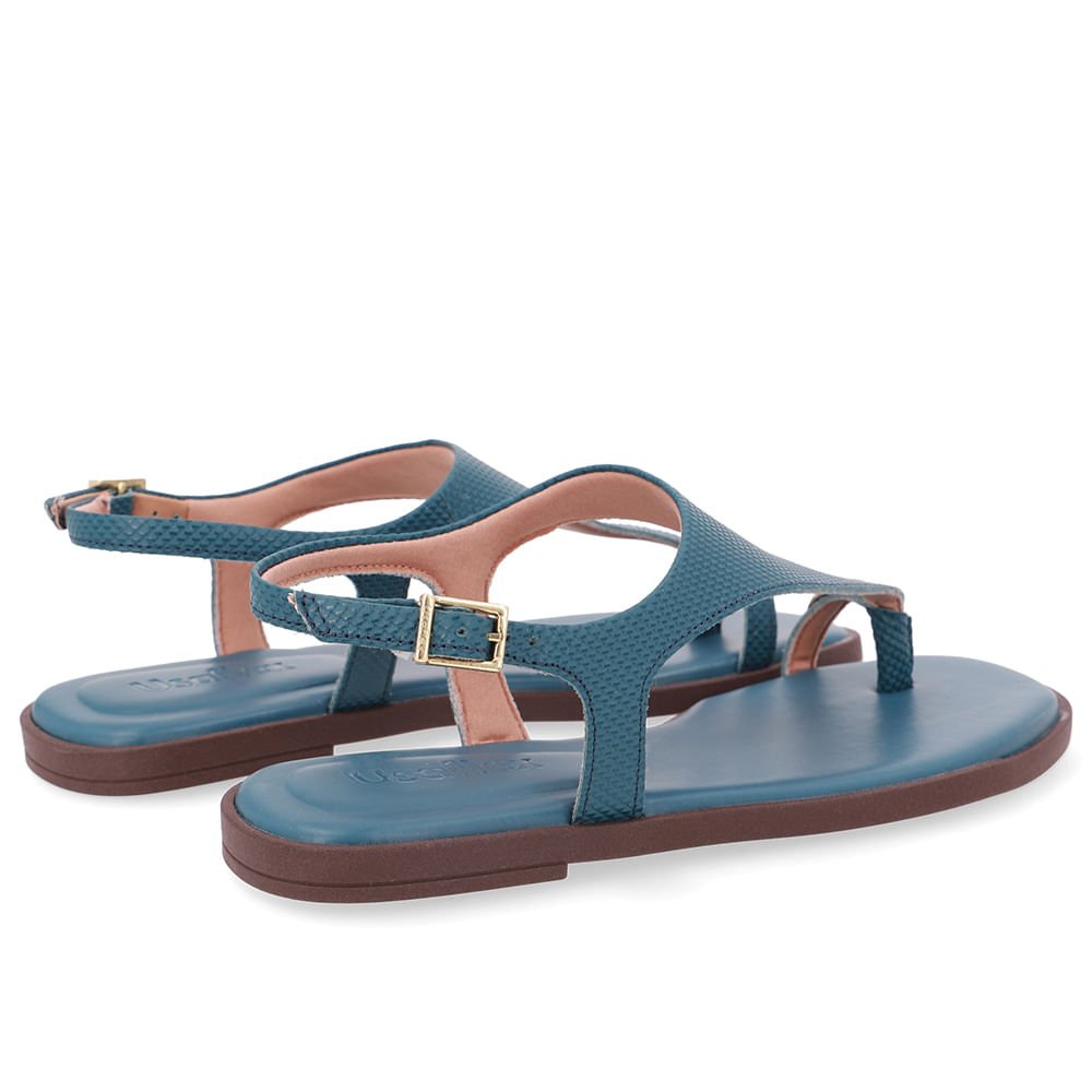 Sandália Rasteira Couro Azul Textura Azul 3