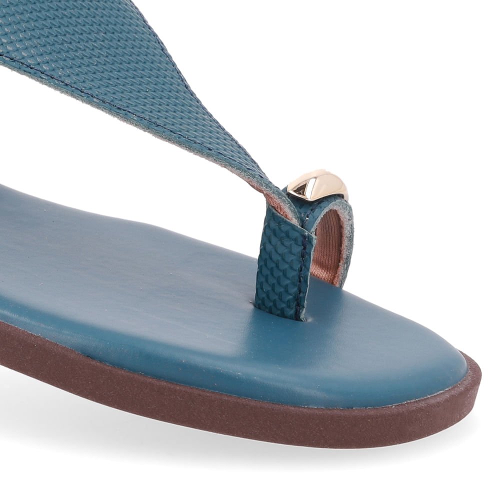 Sandália Rasteira Couro Azul Textura Azul 4