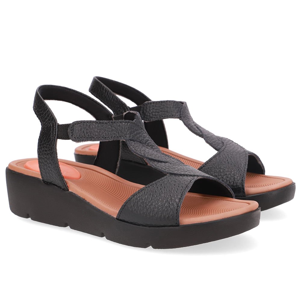 Sandália Plataforma Couro Preta Detalhe Trançado Preto 2