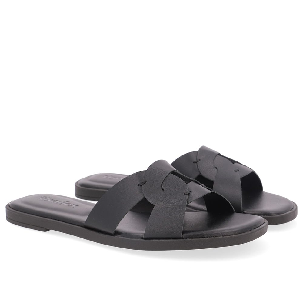 Rasteira Couro Preta Tira Vazada Preto 2