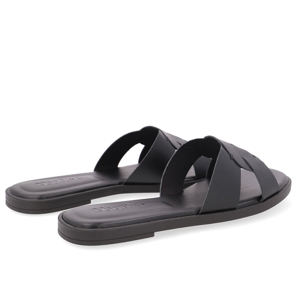 Rasteira Couro Preta Tira Vazada Preto 3