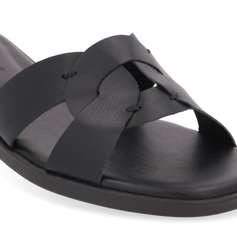 Rasteira Couro Preta Tira Vazada Preto 4