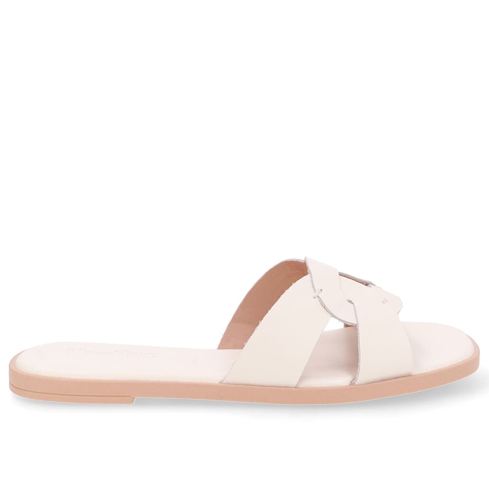 Rasteira Couro Branca Marfim Tira Vazada