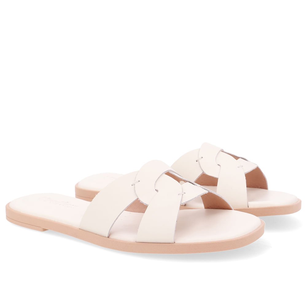 Rasteira Couro Branca Marfim Tira Vazada Branco 2